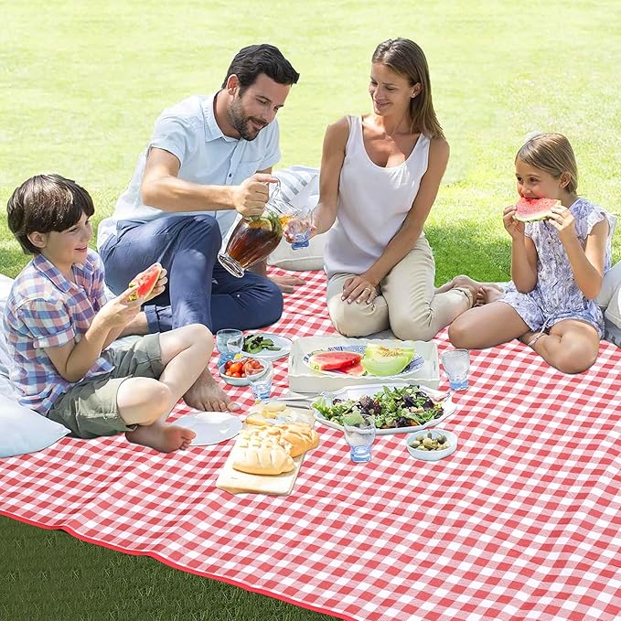 HX&OD Picnic Blanket Outdoor Extra Large Picnic Mat 80"X60" Camping Blanket Beach Blanket Foldable Waterproof Sand Mat Hiking Travel Family Concerts(Red)