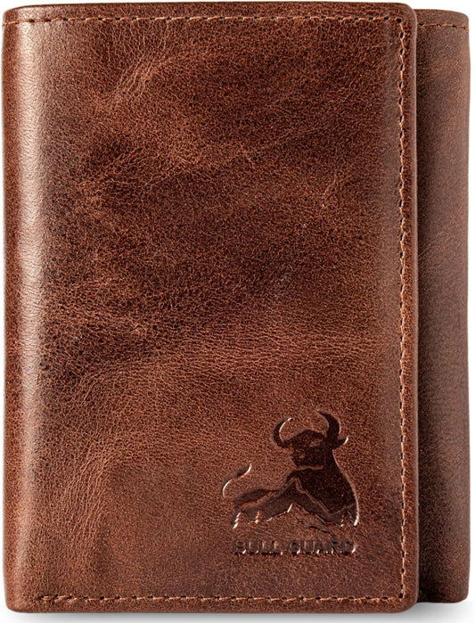BULL GUARD Best Leather Men's RFID Trifold Wallet With ID Great Outdoor Wallet