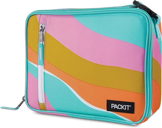 PackIt Freezable Classic Lunch Box, Retro Wave, Built with EcoFreeze Technology, Collapsible, Reusable, Zip Closure With Zip Front Pocket and Buckle Handle, Designed for Fresh Lunch On the Go