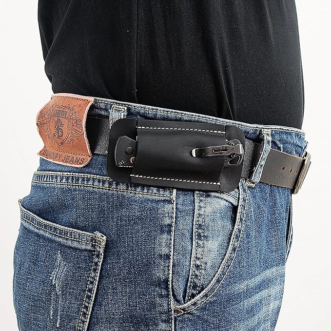 Knife Sheath,Leather Knife Sheath for Belt,Horizontal Carry Pocket Knife Holder,EDC Belt Organizer,Handmade Compact Draw Knife Holster,EDC Pocket Organizer,Sheath for Folding Knife (Black)