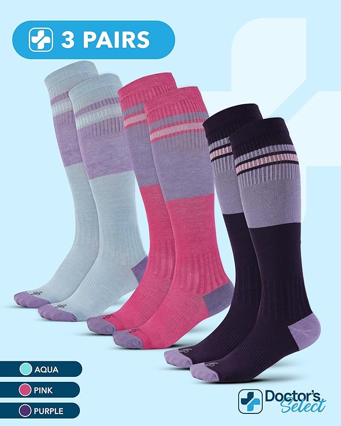 Doctor's Select Bamboo Viscose Light Compression Socks for Women & Men - 3 Pairs, 8-15 mmHg Compression Socks, Knee High