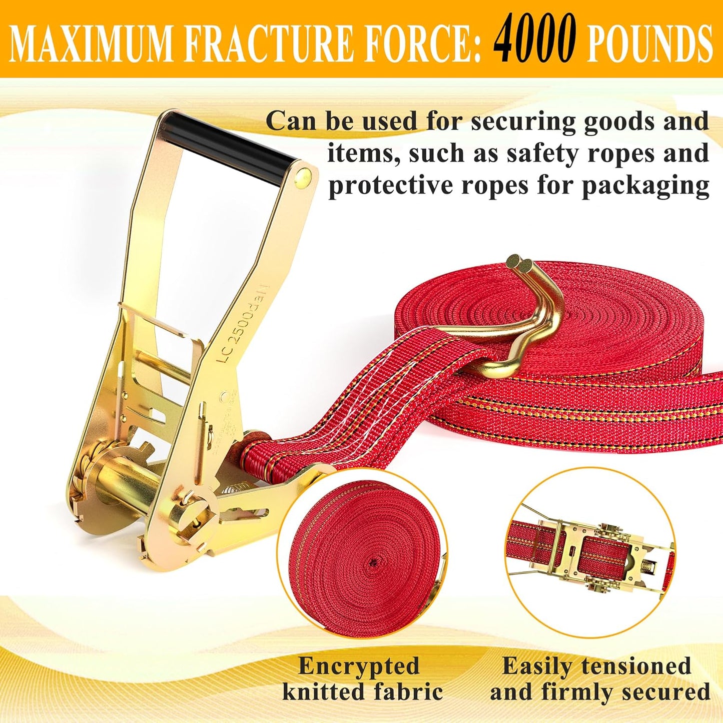 4Pack Heavy Duty Ratchet Straps, 2” 32Ft Ratchet Tie Down Strap, Tie Down Ratcheting with Double J Hook, 4000 LB Break Strength Cargo Straps Ratcheting for Moving Cargo, Lawn Equipment and Motorcycles