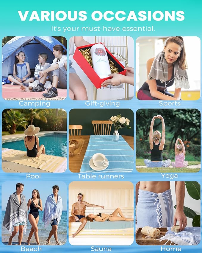 Antfuny 6 Packs Turkish Beach Towels Oversized Swim Set Bulk Quick Dry Bath Pool XL Big Blanket Adult Travel Essentials Cruise Accessories Sand Free Extra Large Must Have Clearance Vacation Stuff