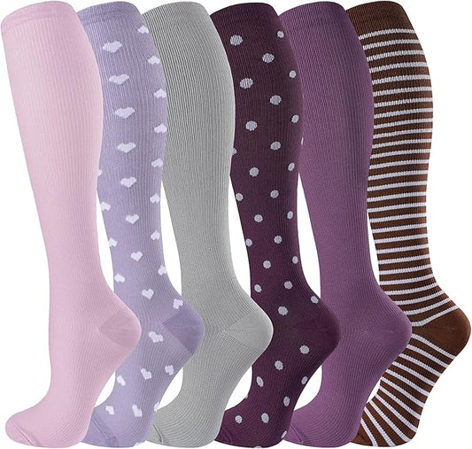 bropite Flora Compression Socks for Women & Men-Knee high 6 Pairs 20-30mmhg Support Running Nurse Travel