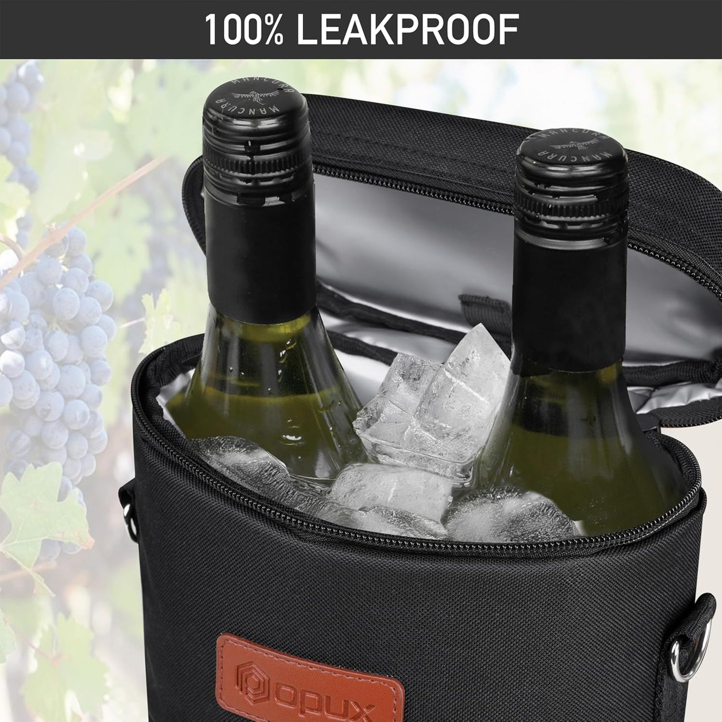 opux Wine Bag 2 Bottle Wine Tote Carrier, Insulated Wine Cooler Bag for Travel Picnic, Leakproof Portable Bottle Padded Case, Wine Gifts For Women Men Wine Lovers Christmas, Black