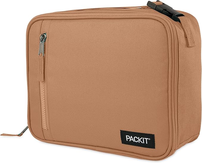 PackIt Freezable Classic Lunch Box, Almond, Built with EcoFreeze Technology, Collapsible, Reusable, Zip Closure With Zip Front Pocket and Buckle Handle, Designed for Fresh Lunch On the Go