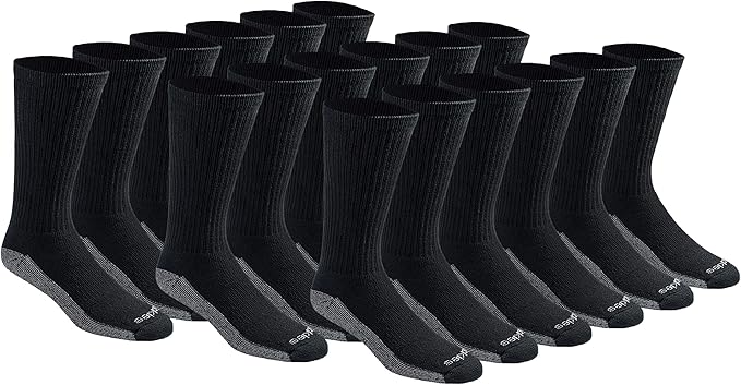 Dickies Men's Dri-Tech Original Moisture Control Crew Socks, Available in M-XXL (6, 12, 18 Pairs)