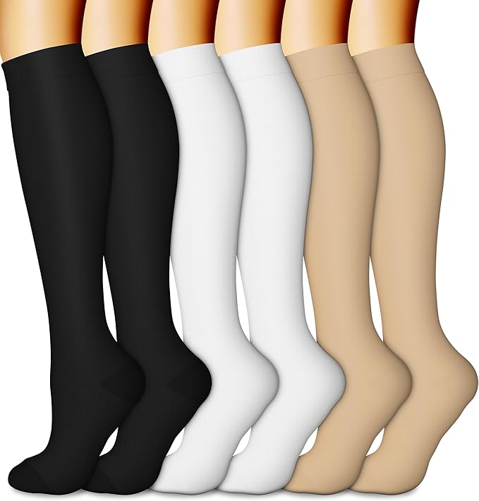 CHARMKING 6 Pairs-Compression Socks for Women & Men Circulation Best Support for Nurses, Running, Athletic,Flight Travel