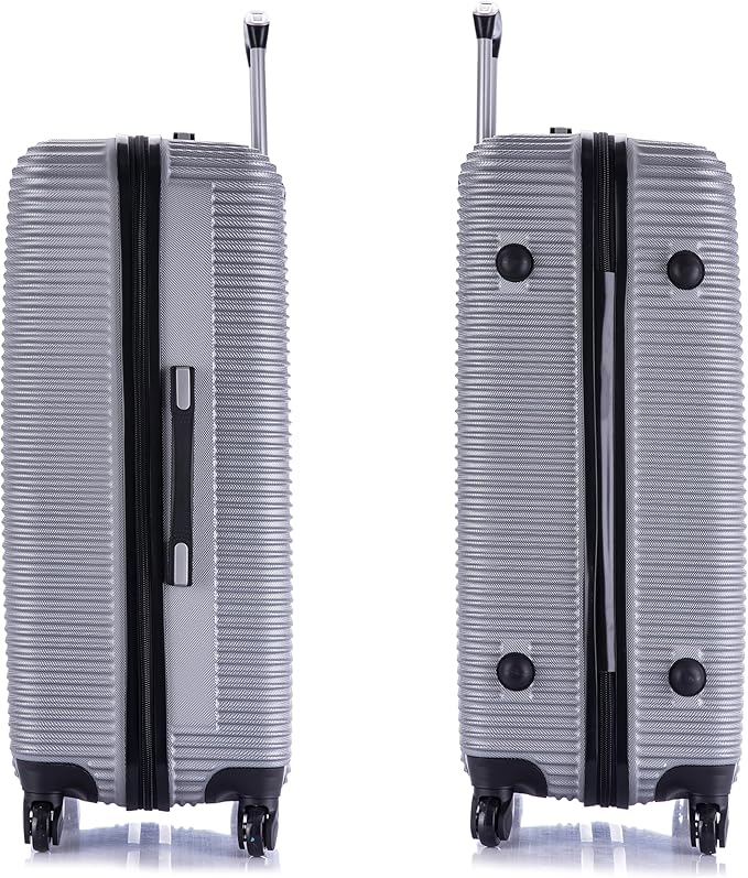 InUSA ROYAL Hardside Luggage Set with Spinner Wheel | Spacious Travel Suitcases with Ergonomic GEL Handle and Studs | (20/24/28) 3 Piece Luggage Set | Silver