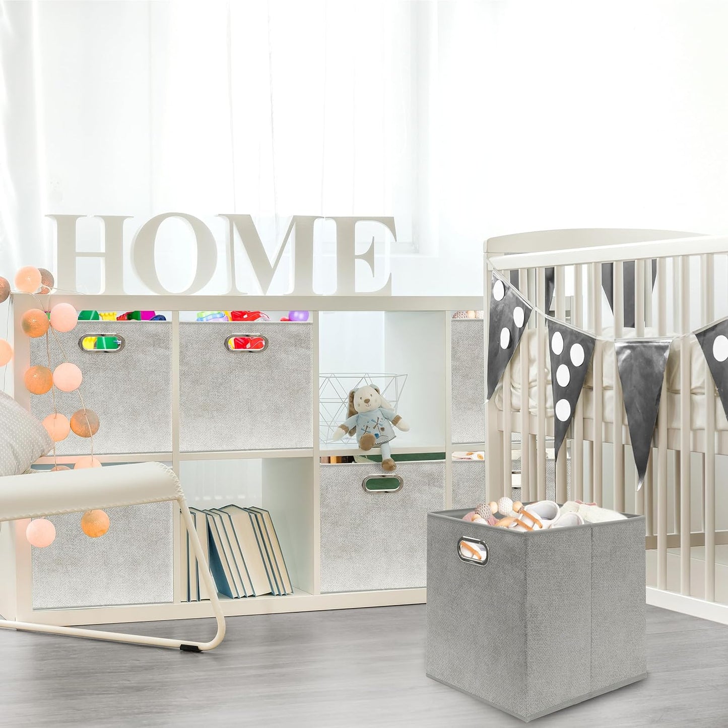 SIMPLE HOUSEWARE 13-Inch Collapsible Fabric Cube Storage Bin with Handles, Printed Design, 3 Pack, Gray