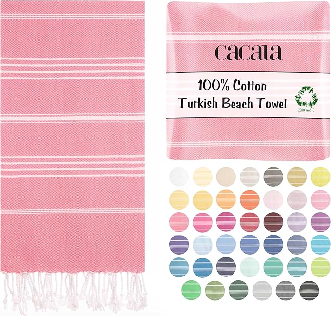 Cacala Lightweight and Thin Turkish Beach Towel 100% Cotton Sand-Free and Quick-Drying Goodness Perfect as an Extra Large Travel Towel, Beach Accessory, or Gift for Beach Lovers, 37 x 70