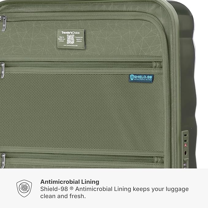 Traveler's Choice Edinburgh II Hardside Spinner Luggage, TSA Lock, Green, 25" Medium