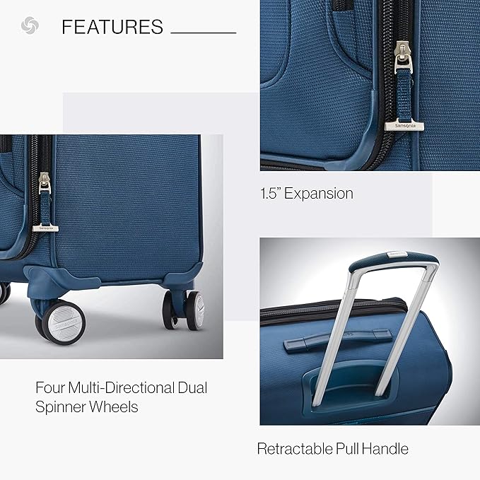 Samsonite Solyte DLX Softside Expandable Luggage with Spinner Wheels, Mediterranean Blue, Checked-Medium 25-Inch
