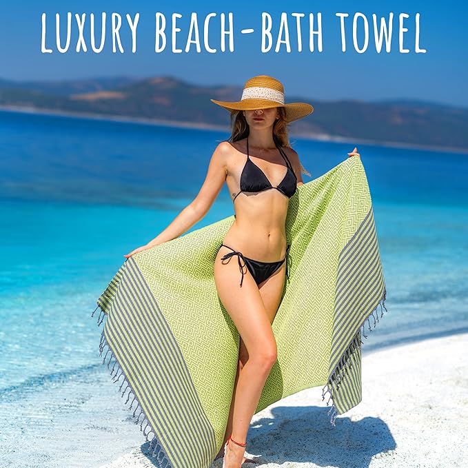 RAY SILVER Turkish Beach Towel – 100% Turkish Cotton 40"x71" Quick Dry Oversized Beach Towel Sand Free Lightweight Turkish Towel for Travel Camping Bath Sauna Beach Pool Gym Yoga