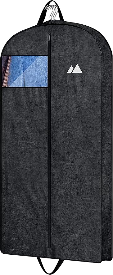 MISSLO 43" Heavy Duty Hanging Garment Bags for Travel Suit Bag for Men Waterproof Oxford Fabric Suit Cover for Traveling Monogrammed Closet Clothes Storage, Black