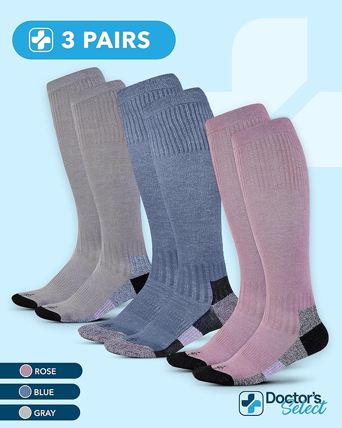 Doctor's Select Bamboo Viscose Light Compression Socks for Women & Men - 3 Pairs, 8-15 mmHg Compression Socks, Knee High