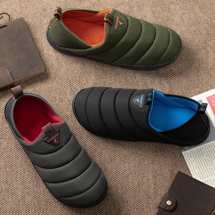RockDove Men's Pufflite Two-Tone Quilted Loafer Slipper with Indoor/Outdoor Sole