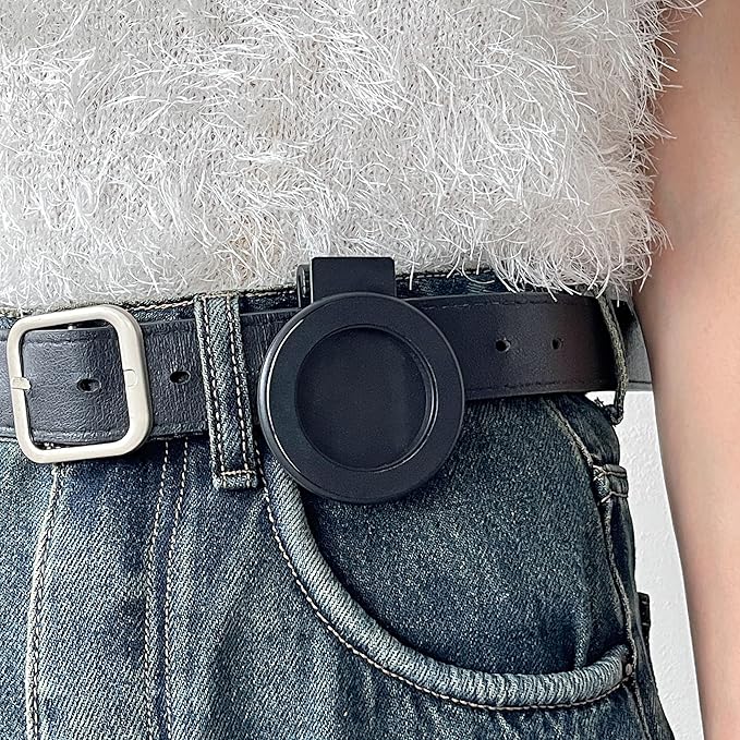 Magnetic Phone Belt Clip Holder with Anti-Theft Lanyard, Hands-Free Phone Clip for Backpack Belt Strap Hiking Outdoor, Compatible with MagSafe iPhone & Android with Metal Ring – BlackP