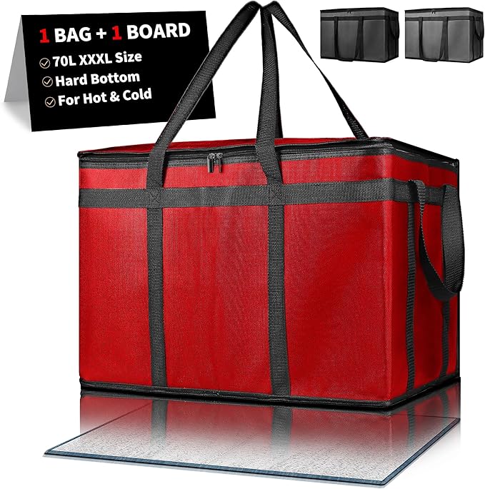 Insulated Food Delivery Bag, Commercial Grade Pizza Carrier for Hot and Cold Food, Large Reusable Catering Cooler Bag 22x15x14, Pizza Delivery Box for Uber Eats, Door Dash Essentials