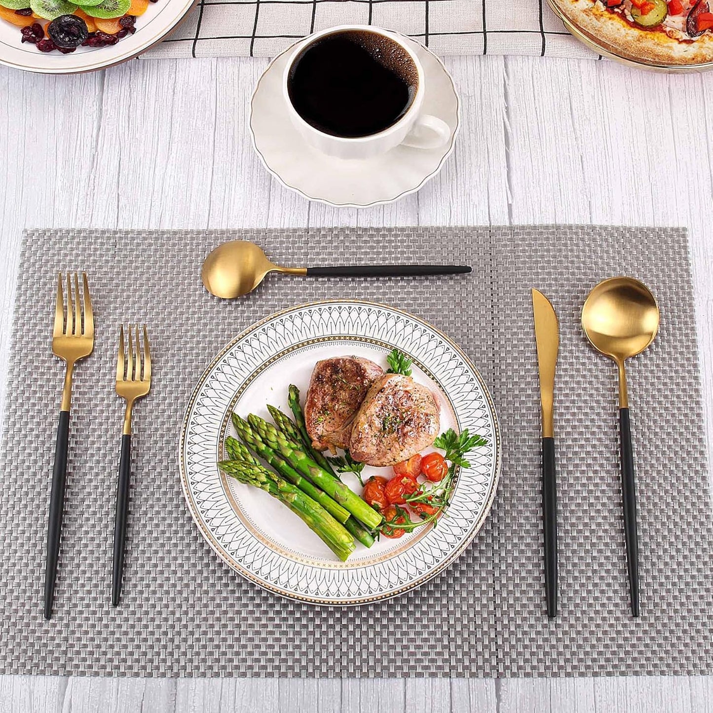 Matte Gold Silverware Set With Black Handle, IBIILII JEFF 20 Pieces Stainless Steel Flatware Set For 4，Kitchen Utensil Set, Tableware Cutlery Set, Knife Spoons And Forks Set, Dishwasher Safe