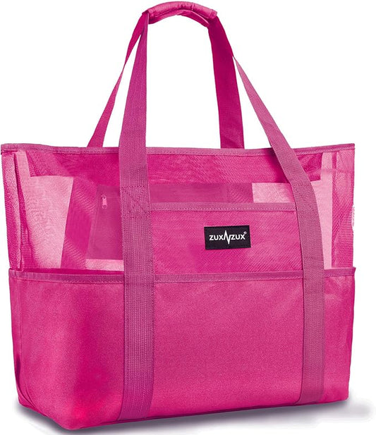 Mesh Beach Bag - Large Waterproof Beach Tote Bag with Zipper, Oversized Foldable Lightweight Family Swim Bag Vacation