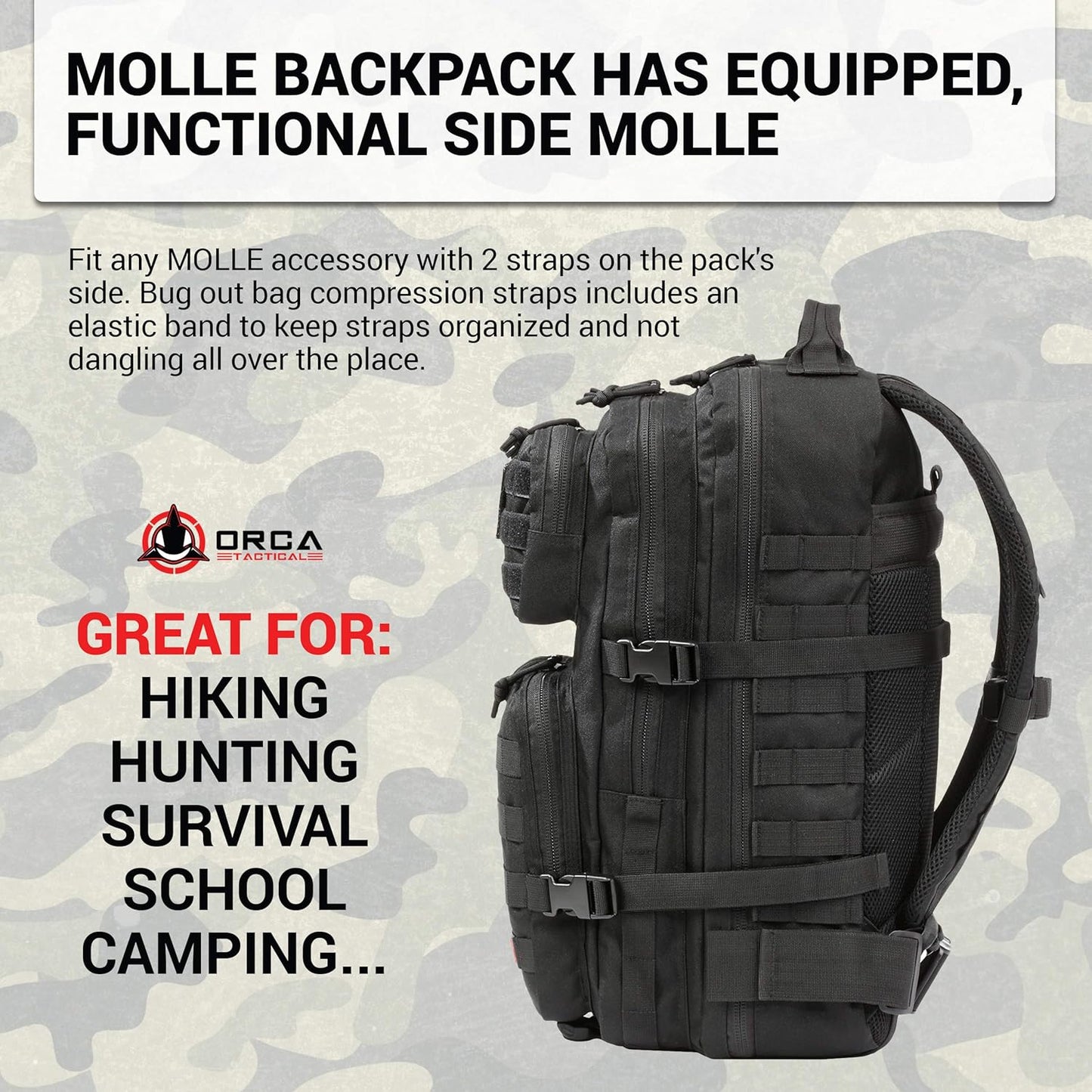 Backpack 40L Large Military 1 to 3 Day Molle Assault Pack Rucksack Army Bag