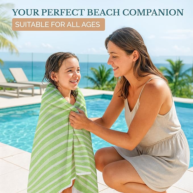 Casa Platino Turkish Style Beach Towel, 39"x71" Extra Large Pre-Washed Lightweight Pool Towel, Quick Dry and Sand Free for Everyday Use at The Beach or While Traveling Comfortably— Jade Lime