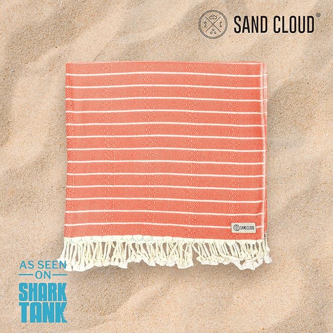 Sand Cloud Turkish Beach Towel - Sand Proof - 100% Certified Organic Turkish Towel - Quick Dry Towel for Beach, Picnic, Blanket or Bath Towel - As Seen on Shark Tank - Gocek (Coral) (Pack of 2)