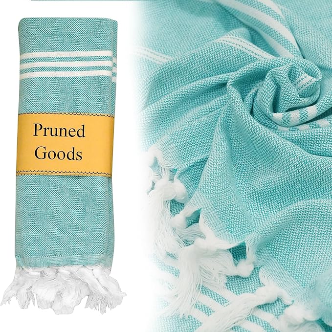 Turkish Beach Towel with Hidden Zipper Pocket 100% Cotton Oversized 72 x 37 Inches Quick Dry Sand Free Lightweight Compact for Beach, Pool, Travel, Bath, and Yoga (Light Turquoise)