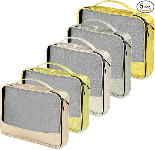 5 Pcs Packing Cubes for Suitcase Large Travel Cubes Carry on Luggage Organizer Bags for Clothes Accessories(Mixed,Yellow)