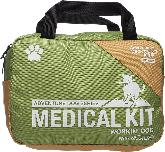 Adventure Medical Kits Workin' Dog Medical Kit with QuikClot - Canine Field First Aid Kit with Headlamp, Bandages, Cold Pack, Leash, Instruction Manual & More - Compact Dog Emergency Kit