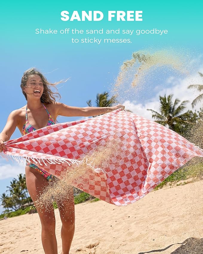 2 Packs Checkered Plaid Beach Sarong Turkish Towel Pareo Women Boho Swimsuit Coverup Maxi Bikini Cover Up Swim Tie Skirts Bath Suit Cruise Carnival Ship Essentials Packing List Accessories Vacation