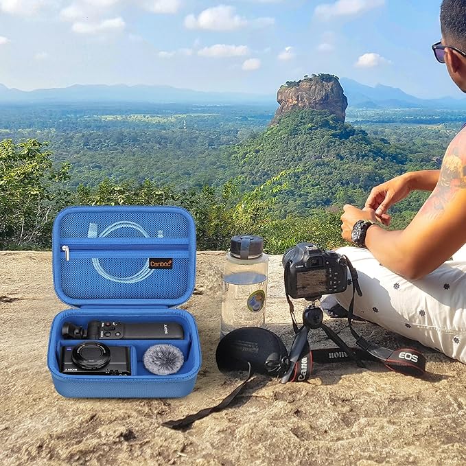 Canboc Carrying Camera Case for Sony ZV-1F/ ZV-1/ ZV-1 II Vlog Digital Camera & Vlogger Accessory Kit Tripod, Travel Storage Bag with Strap, Mesh Pocket fit Cable, Blue (Case Only)