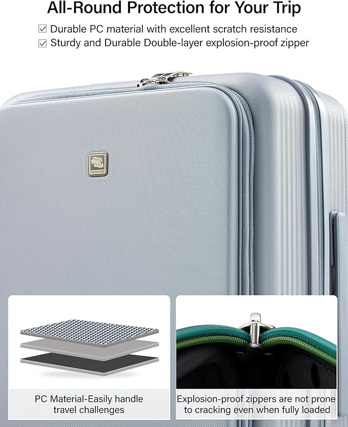 Hanke Expandable 28 Inch Luggage with Spinner Wheels Top Opening Travel Luggage Hard Shell Rolling Suitcases Large Lightweight Checked Luggage with Cup Holder(Grey)