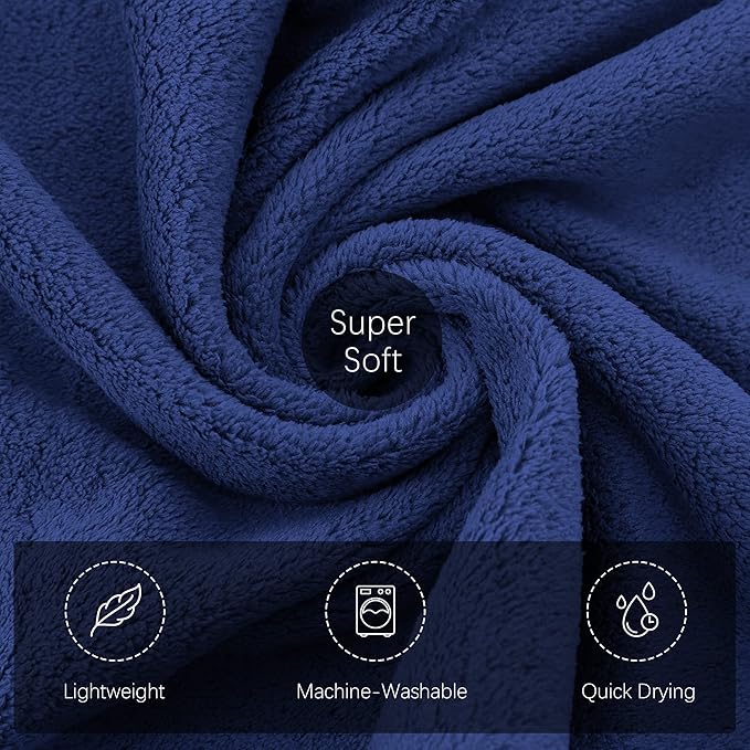 TENSTARS Luxury Silk Hemming Towel Set - Light Thin Quick Drying - 2 Bath Towels 2 Hand Towels 2 Washcloths - Ultra Soft Microfiber Towel for Bath Fitness, Sports, Yoga, Travel (Navy Blue 6 Pieces)