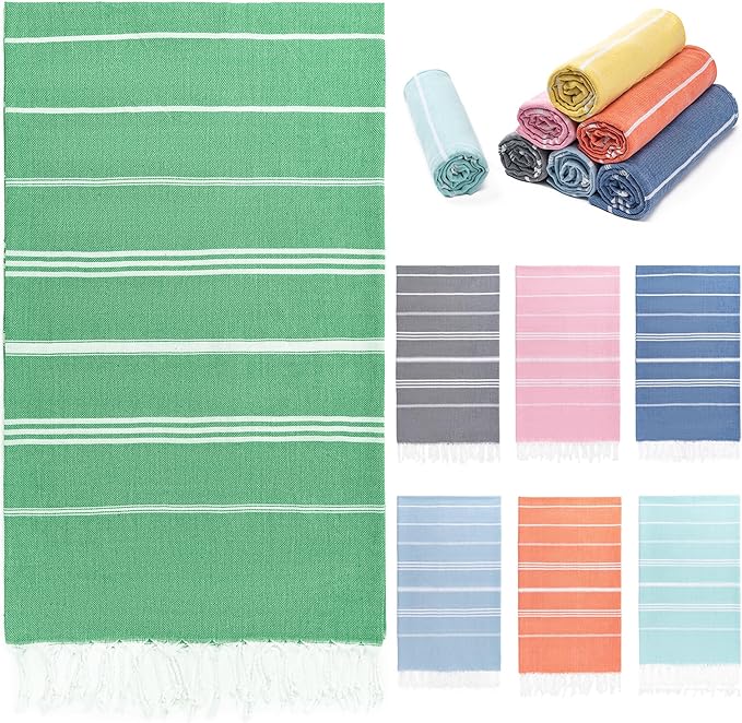 Turkish Beach Towel, 36"x71" Quick Dry Sand Free Oversized Bath Pool Swim Towel, Lightweight Travel Turkish Towels Vacation Essentials, Green