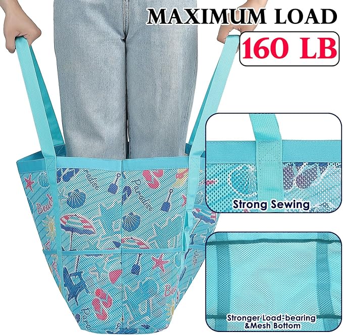 Mesh Beach Bag, Large Beach Tote with Zipper Pocket, Toys Pool Bag for Family Travel Vacation Cruise Essentials