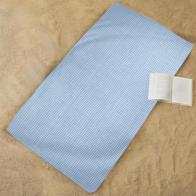 Tiny Blue Checkered Microfiber Beach Towel 29"x58" Soft Large Thin Sand Free Quick Dry Absorbent Compact Towels for Swimming Pool Camping Beach Accessories Vacation Essentials