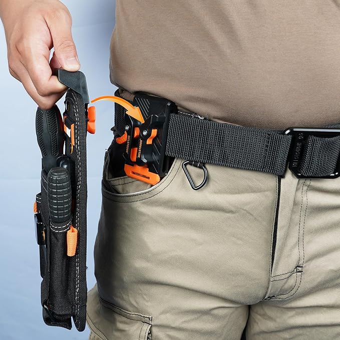 MELOTOUGH Small Tool Pouch with Quick Release Belt Clip,Clip On Tool Belt Pouch with Electrician Tapemeasure Clip, Mini Work Organizer Tool Holster and Knife Tool Holder Pouch