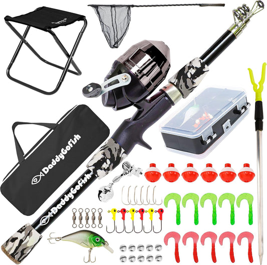 DaddyGoFish Kids Fishing Pole - Rod Reel Combo Tackle Box Starter Set - First Year Small Gear Kit for Boys Girls Toddler Youth Age Beginner Little Children