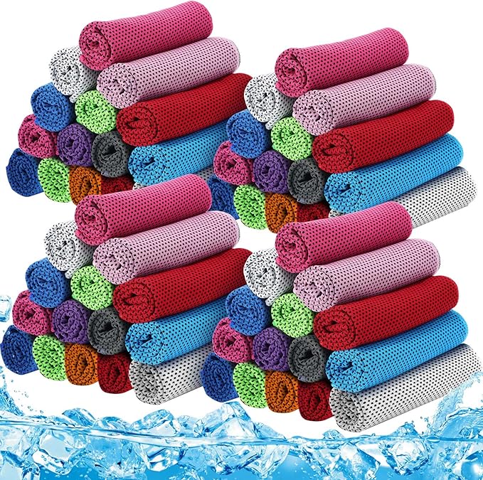 Redbaker 90 Pack Cooling Towels Bulk for Neck and Face 40" x 12" Ice Towel Multicolored Microfiber Cool Sweat Rag for Gym Workout Running Yoga Fitness Travel Outdoor Sports(Coloful)