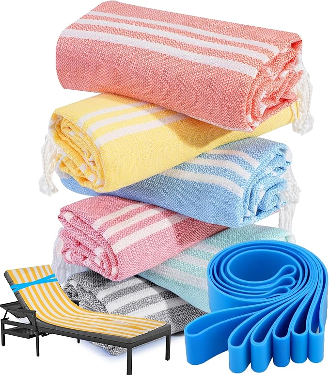 Genovega 6 Packs Cotton Turkish Beach Towels Set Bulk Oversized Extra Large Quick Dry Sand Free Bathroom Pool Swim Towel for Adult Travel Essentials Cruise Accessories Must Haves Clearance Multipack