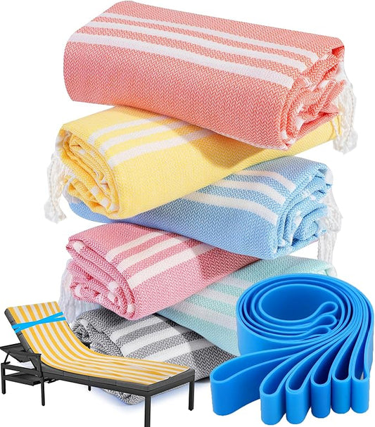 Genovega 6 Packs Cotton Turkish Beach Towels Set Bulk Oversized Extra Large Quick Dry Sand Free Bathroom Pool Swim Towel for Adult Travel Essentials Cruise Accessories Must Haves Clearance Multipack