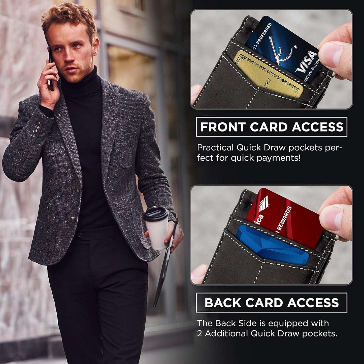 SERMAN BRANDS RFID Blocking Wallet Slim Bifold - Genuine Leather Minimalist Front Pocket Wallets for Men with Money Clip Gift