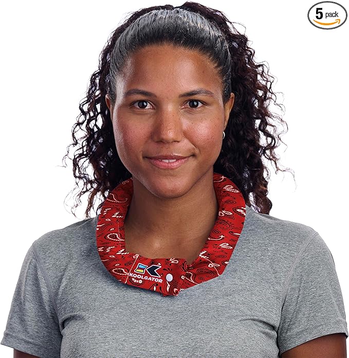 KOOLGATOR Evaporative Cooling Neck Wrap – Reusable Neck Cooler with Long Lasting Relief During Hot Weather Activities, Sports, & Outdoor Work, Red Paisley, 5 Pack