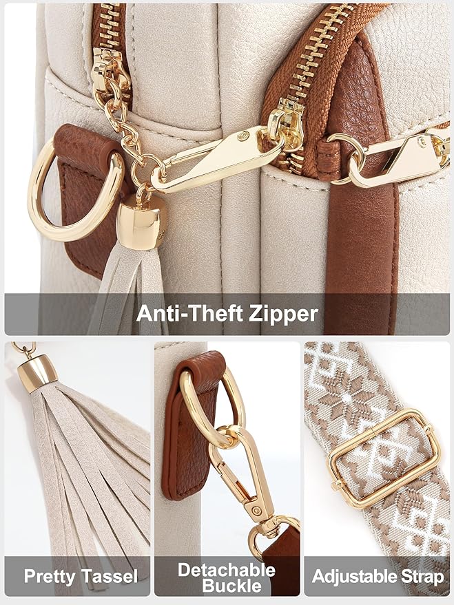 Small Leather Crossbody Bags for Women Anti theft Purses and Handbag Shoulder Hangbag with Wide Strap Tassel