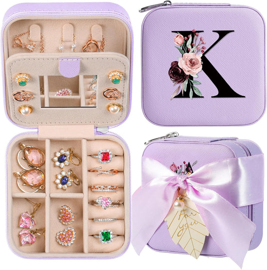 AYGXU Travel Jewelry Box for Women and Girls - Small Case With Initial A-Z - Teacher Gifts