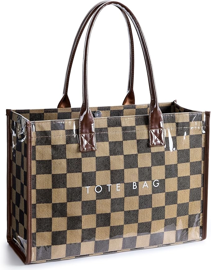 KALIDI PVC Tote Bag Women’s Kraft Paper Work Handbags Purses with Top Handle