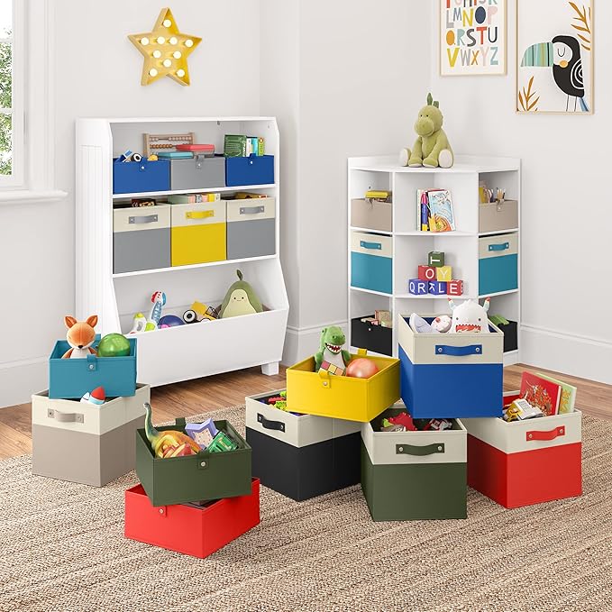 RiverRidge Kids storage bins - 10.5 Cube Storage Organizer with Handles – Blue Two-Tone closet organizers and storage for Toys, Shoes & More - Fits RiverRidge Cabinets