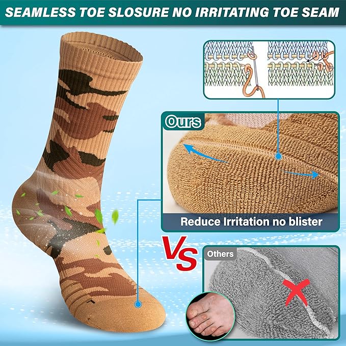 Hylaea Compression Running Socks for men, Coolmax Anti-Blister Cushion Crew Socks for Athletic, Moisture Wicking & Seamless